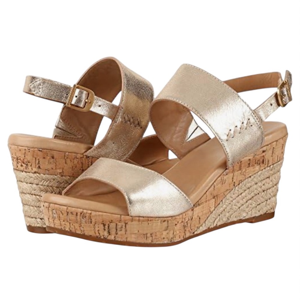 UGG Elena Metallic Mid Wedge Sandals Gold‎ Size 7.5